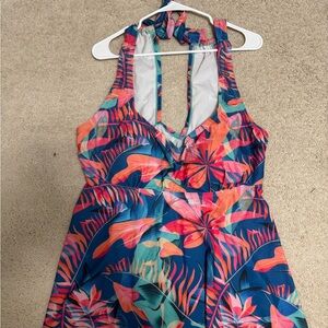 Tropical Floral Halter bathing suit top with bottom